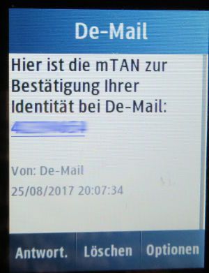 WEB.DE De–Mail SMS mit mTAN auf einem Samsung GT–C3300K