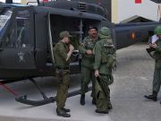 Belorado, Spanien, Expohistórica 2019, Hubschrauber vom Typ Bell UH-1D