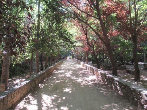 Cerrada del Río Castril, Castril, Spanien, Park mit Promenade unter Bäumen