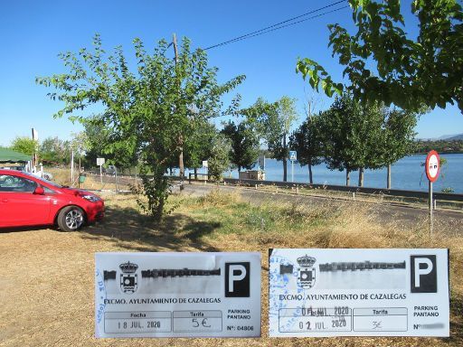 Stausee von Cazalegas, Cazalegas, Spanien, Parkplatz am See