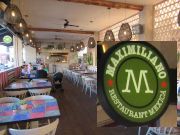 Maximiliano Restaurant Mexicà, Lloret de Mar, Spanien, offener Gastraum mit Stühlen, Tischen und Bänken