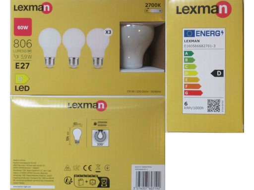 Leroy Merlin, Madrid, Spanien, Lexman LED Lampe E27, 3 Stück für 11,99 € im November 2024