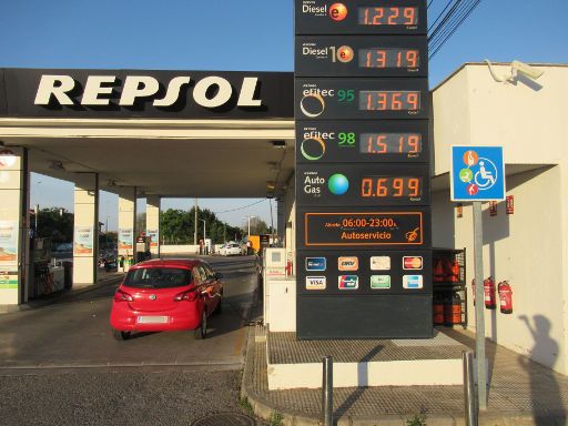 LPG, Autogas Tankstellen, Spanien, Repsol Tankstelle 0,699 € pro Liter LPG im Juni 2021