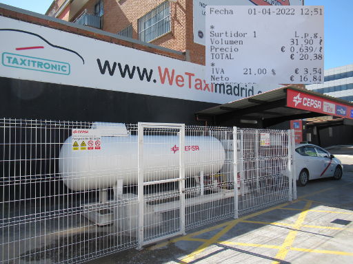 LPG, Autogas Tankstellen, Spanien, we Taxi / CEPSA Tankstelle 0,639 € pro Liter LPG im April 2022