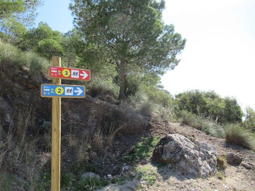 La Cañada del Lobo, Torremolinos, Spanien, Abzweig zu Wanderwegen 2 und 3